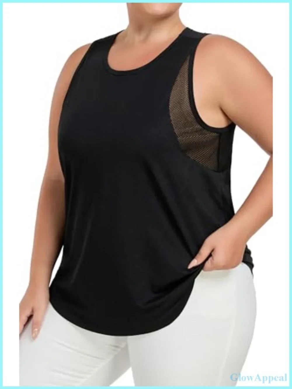 Plus Size Mesh Panel Workout Tank Top Loose Fit Yoga Tunic Sleeveless